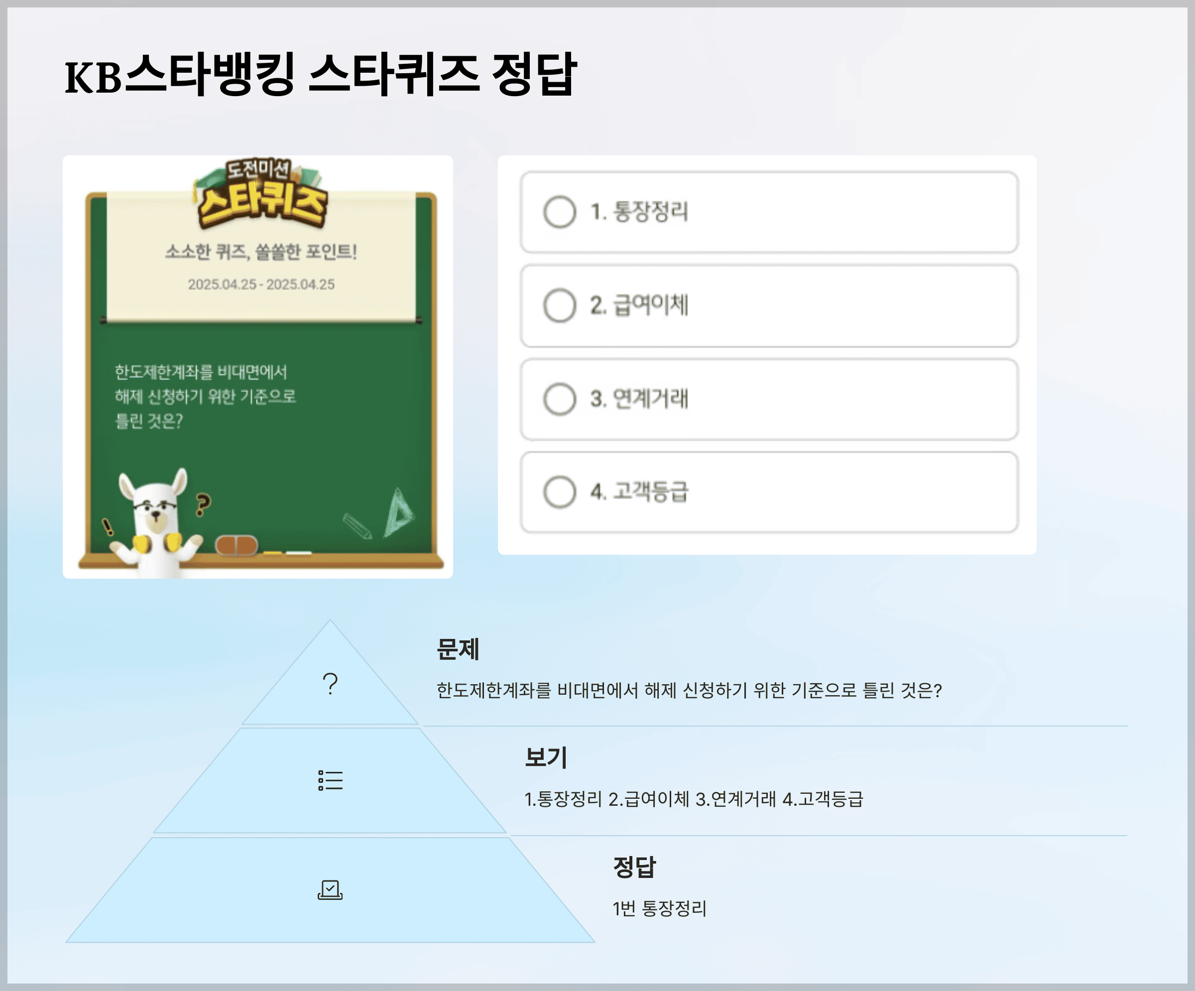 KB스타뱅킹 스타퀴즈 2025년 4월 25일 문제 및 정답