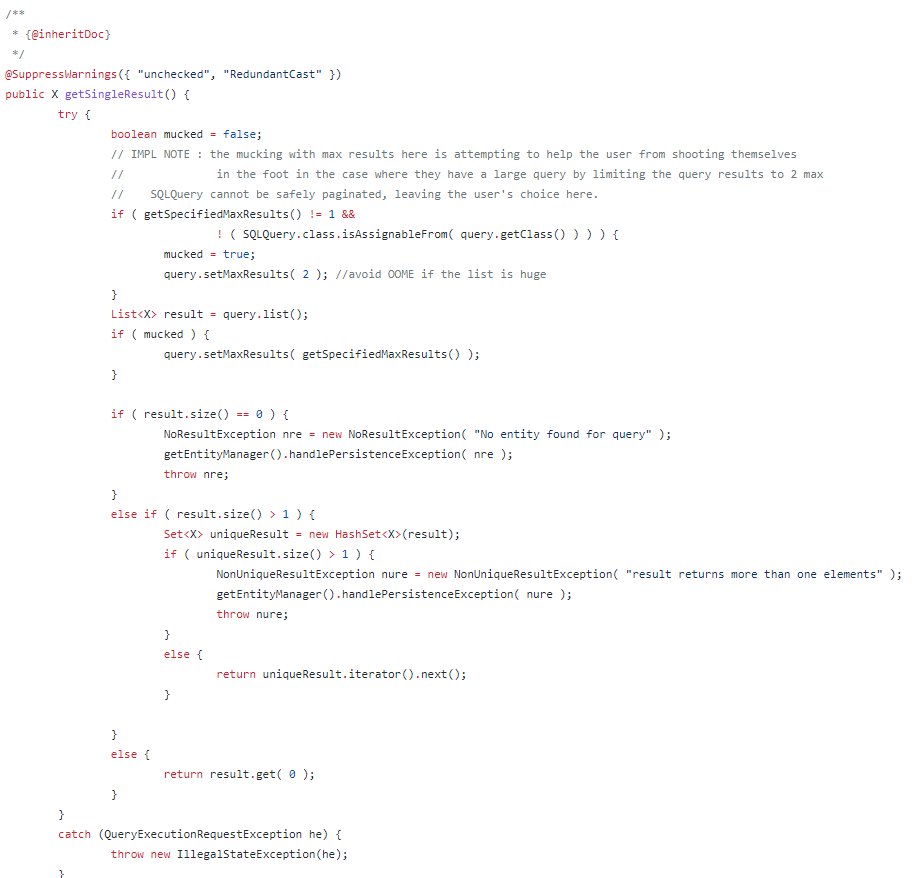 Result returns more than one elements nested exception is javax