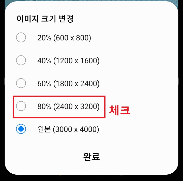 이미지 크기 변경 창이 보임