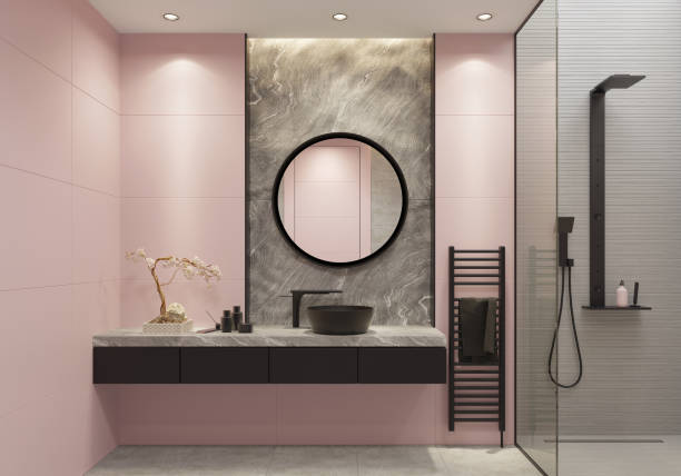 핑크색과-검정색으로-연출한-욕실