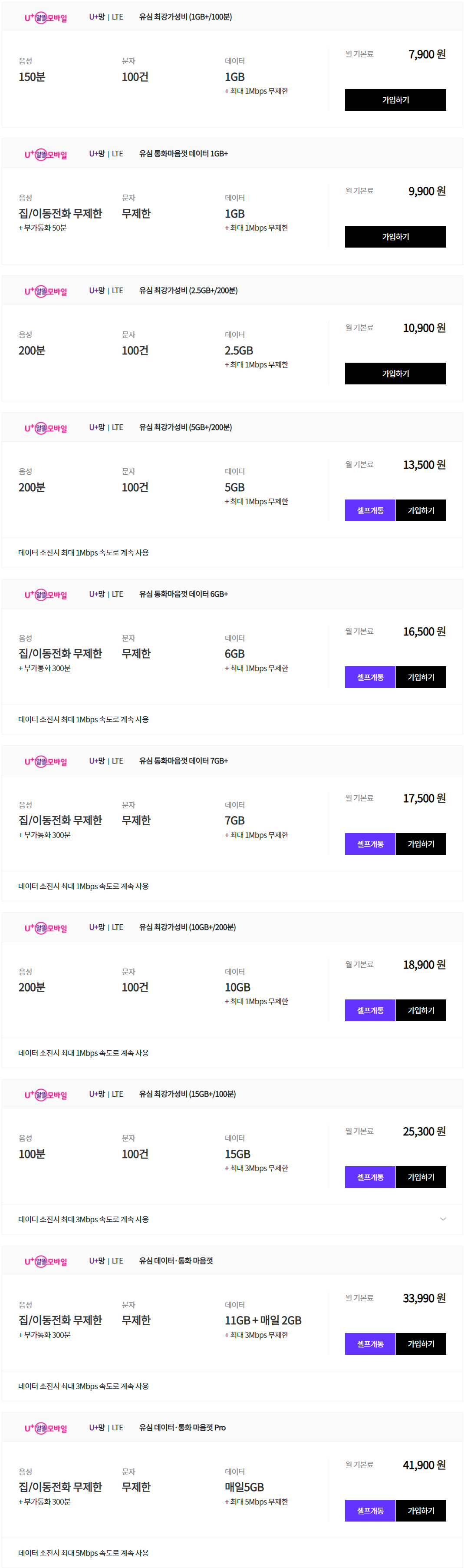  [LGU+망 알뜰모바일] 알뜰폰 요금제 가입하기