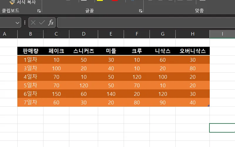 엑셀 표 만들기 예시2