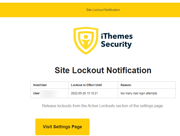 워드프레스 iThemes Security 보안 플러그인 사이트 차단 설정 방법 - 사이트 차단 이메일