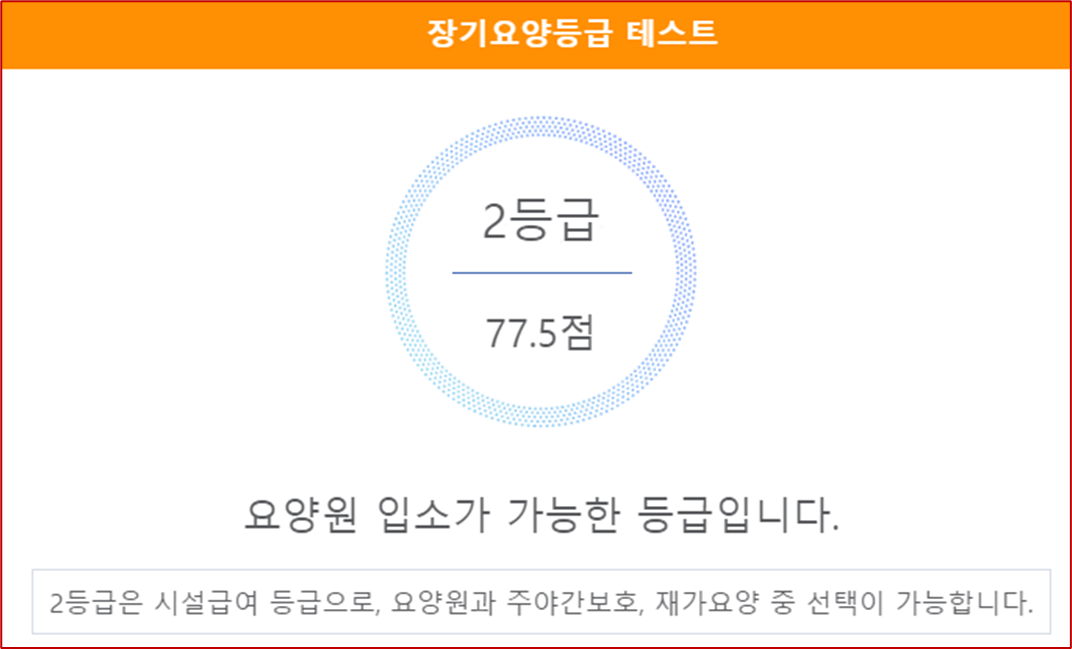 장기요양등급 자가검사 등급점수 화면