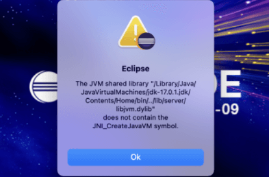  맥에서 이클립스 실행안됨 does not contain the JNI_CreateJavaVM