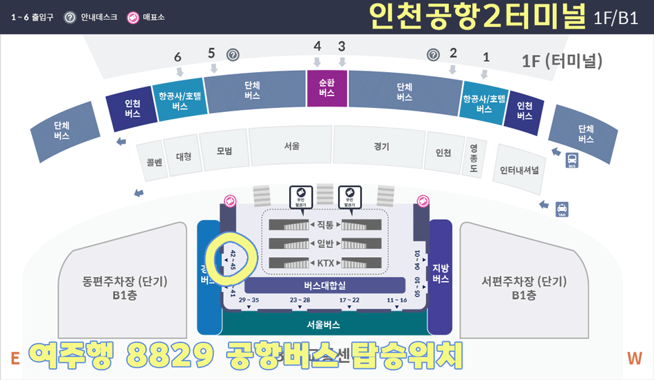 인천공항2터미널에서 여주가는 8829 버스 타는 곳