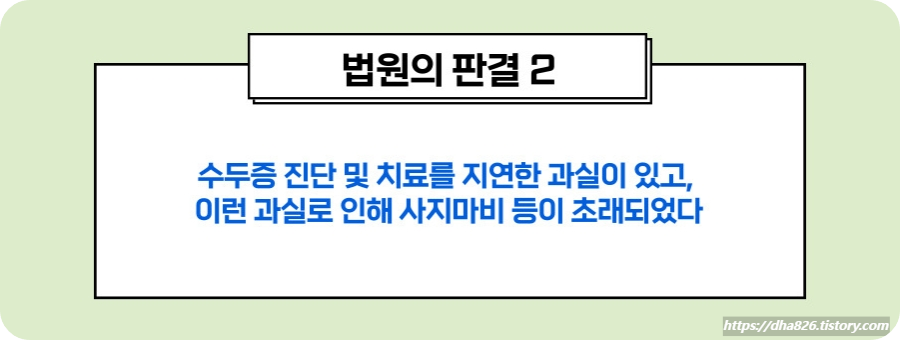 법원은 피고 병원이 수두증 진단 및 지연 과실도 있다고 판단했다