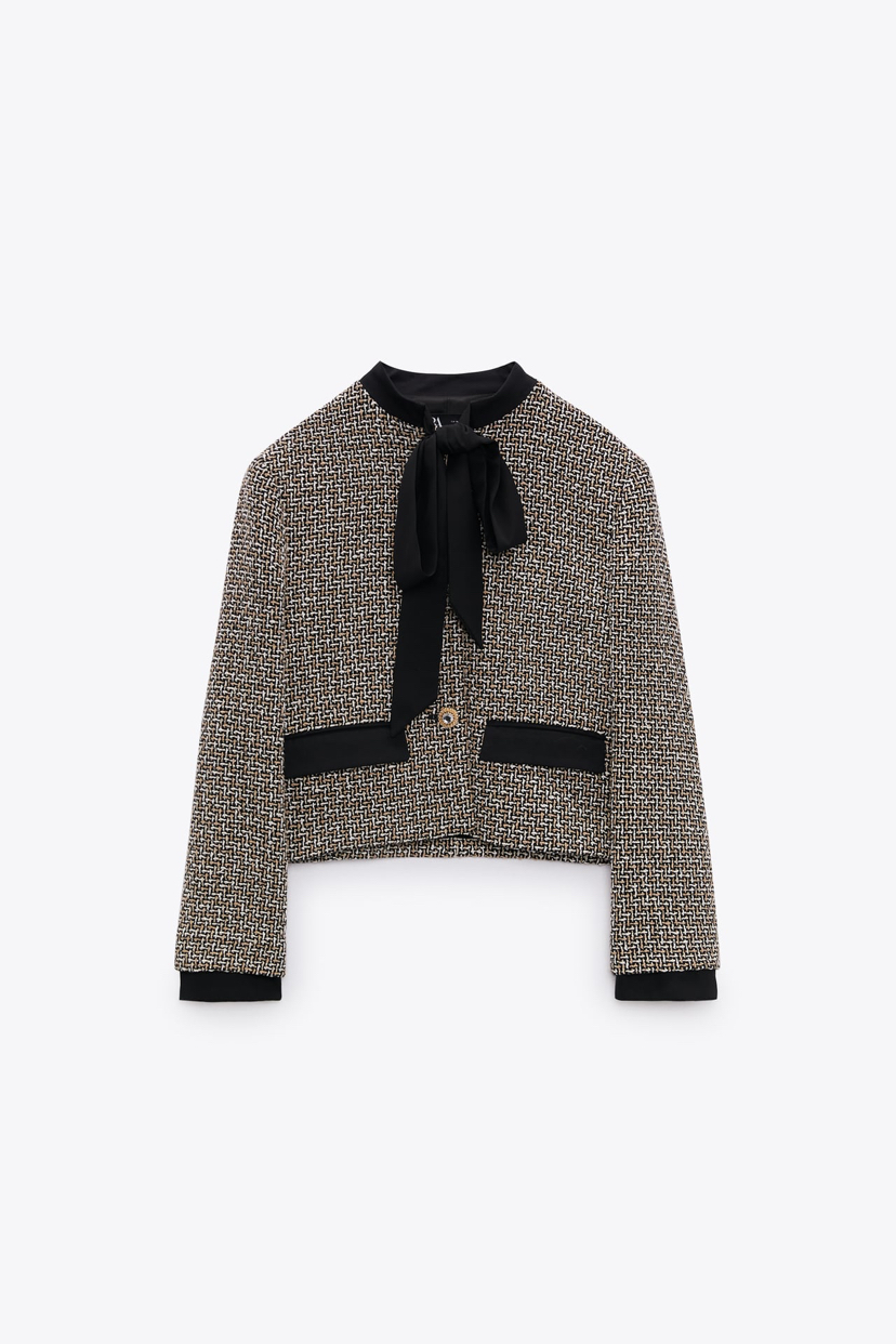  Textured Blazer With Bow Detail