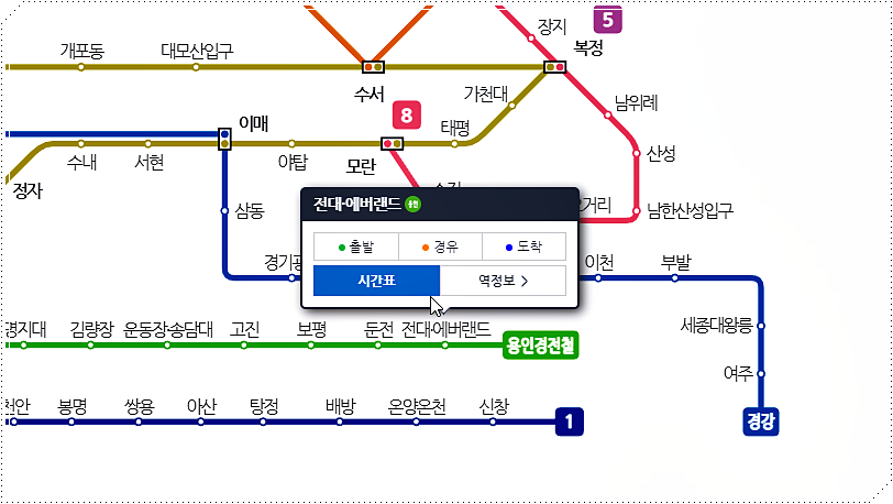 전대 에버랜드역 시간표