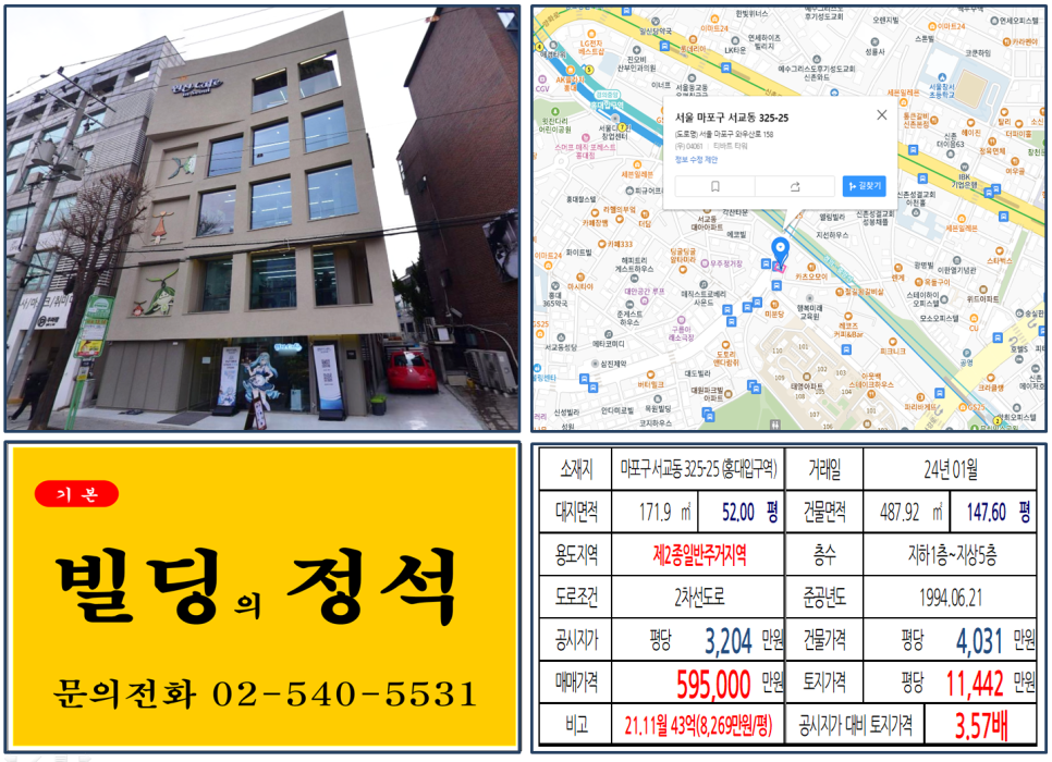 마포구 서교동 325-25번지 건물이 2024년 01월 매매 되었습니다.