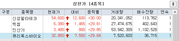 상한가 4종목