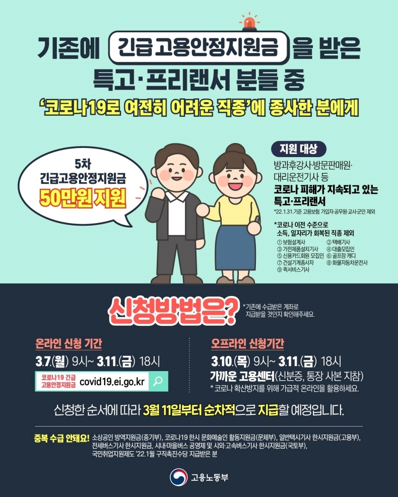  방과후강사·대리운전기사 등 50만원 추가 지원…신청방법은? 고용노동부