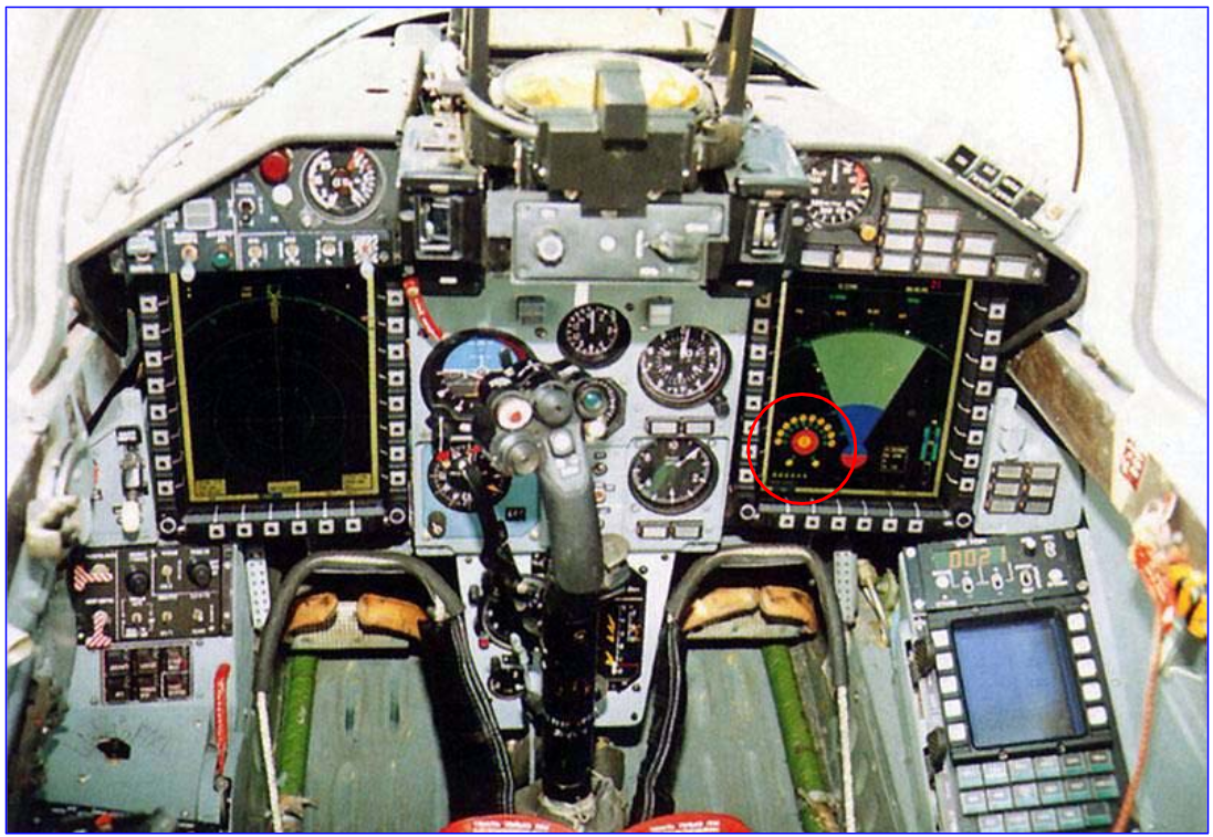 Mig-29M의 조종석 그림과 MFD에 통합되어 있는 RWR 디스플레이