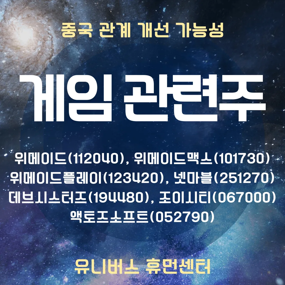  중국 관계 개선 가능성, 게임 관련주 정리