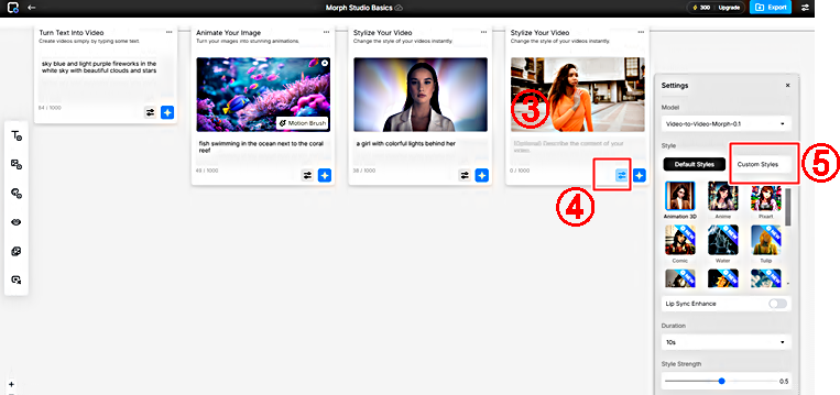 비디오 스타일 변환 옵션 선택 │Morph Studio