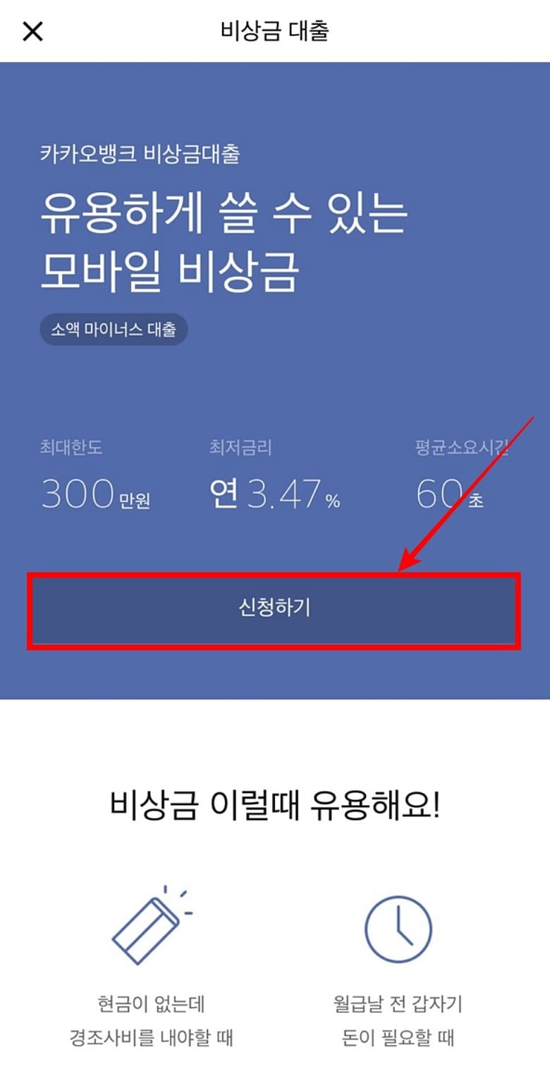 카카오뱅크 비상금 대출 신청하기