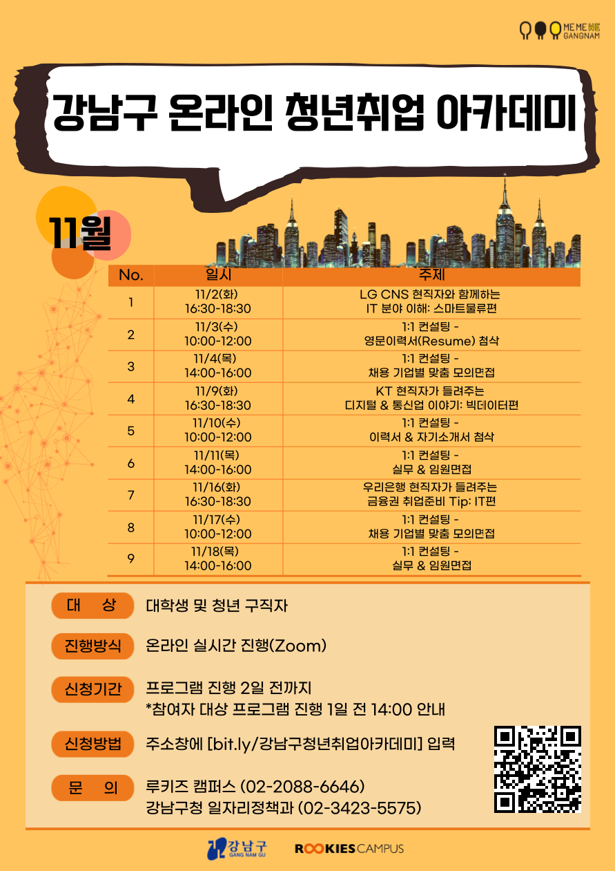  11월 강남구 온라인 청년취업 아카데미