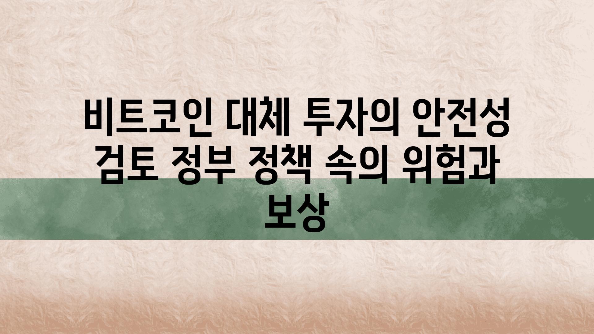 비트코인 대체 투자의 안전성 검토 정부 정책 속의 위험과 보상