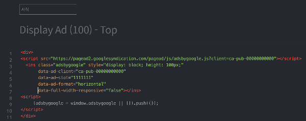 디스플레이 광고 코드 서식