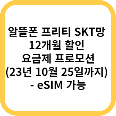 알뜰폰 프리티 SKT망 12개월 할인 요금제 프로모션(23년 10월 25일까지) - eSIM 가능