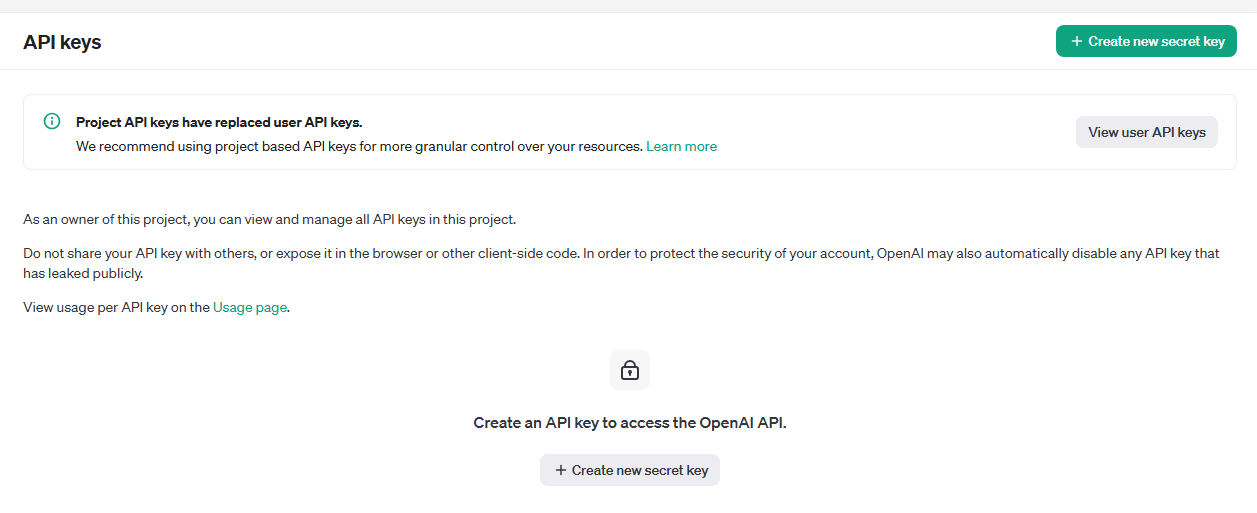API Key 할당 받는 첫 화면