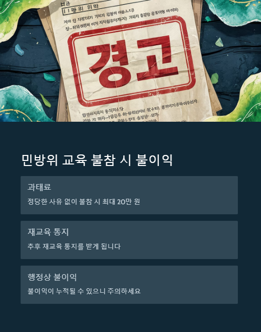 민방위 교육 불참 시 불이익