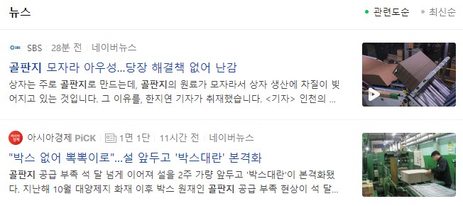  골판지 제지 관련주 골판지 대란! 대영포장 태림포장 신풍제지