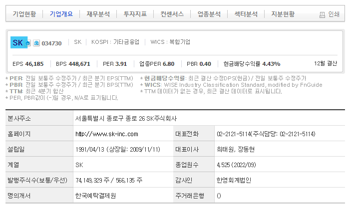 SK 주가 주식 전망 및 기업 분석 목표 배당금 수익률