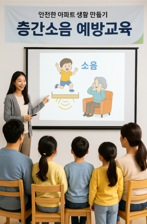 층간소음 예방교육에 참여 중인 부모와 아이들의 모습