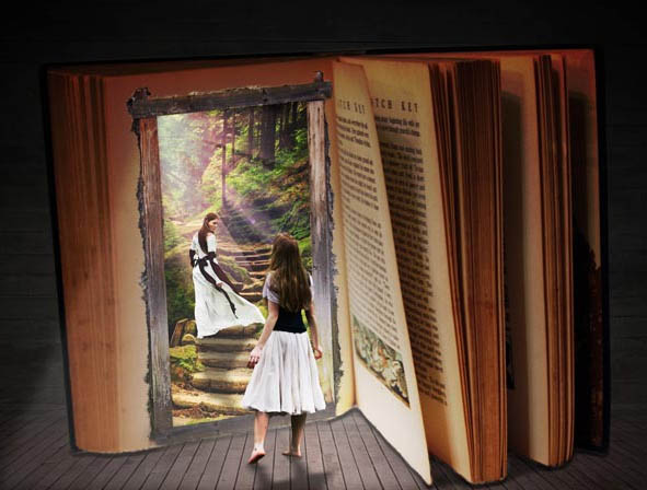 펼쳐진-책-속으로-소녀가-걸어가는-이미지