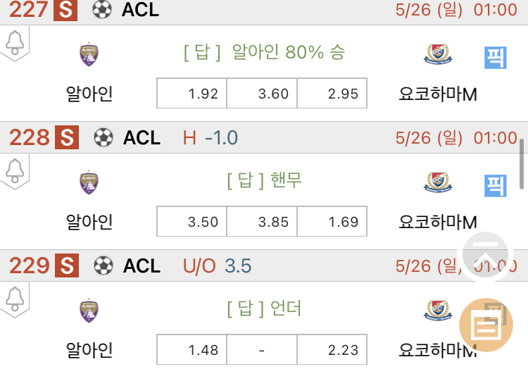 [진짜총판] 5월25일 알아인 VS 요코하마 축구분석