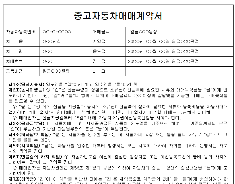  중고차 매매계약서 작성법 및 주의사항은? (양식 hwp, pdf 3종 포함)