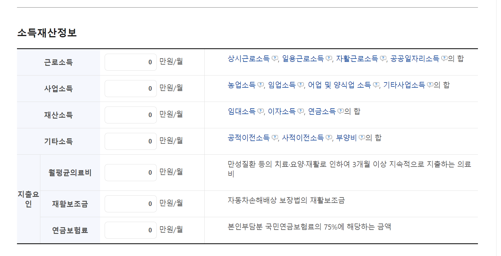 복지로 사이트 소득재산정보 화면캡쳐