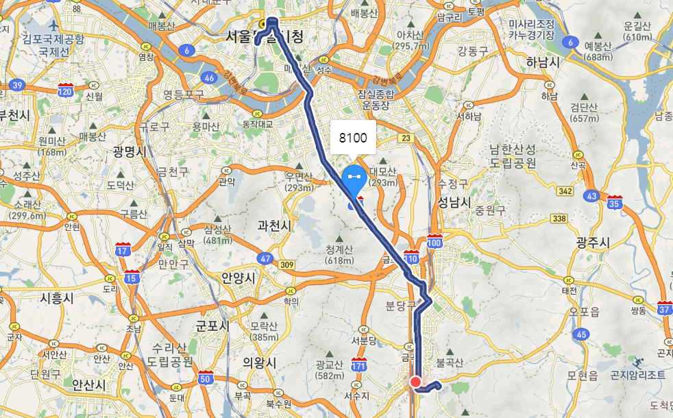  [직행좌석] 8100번 버스 노선, 시간표 : 용인 수지, 정자역, 순천향대학병원, 서울역