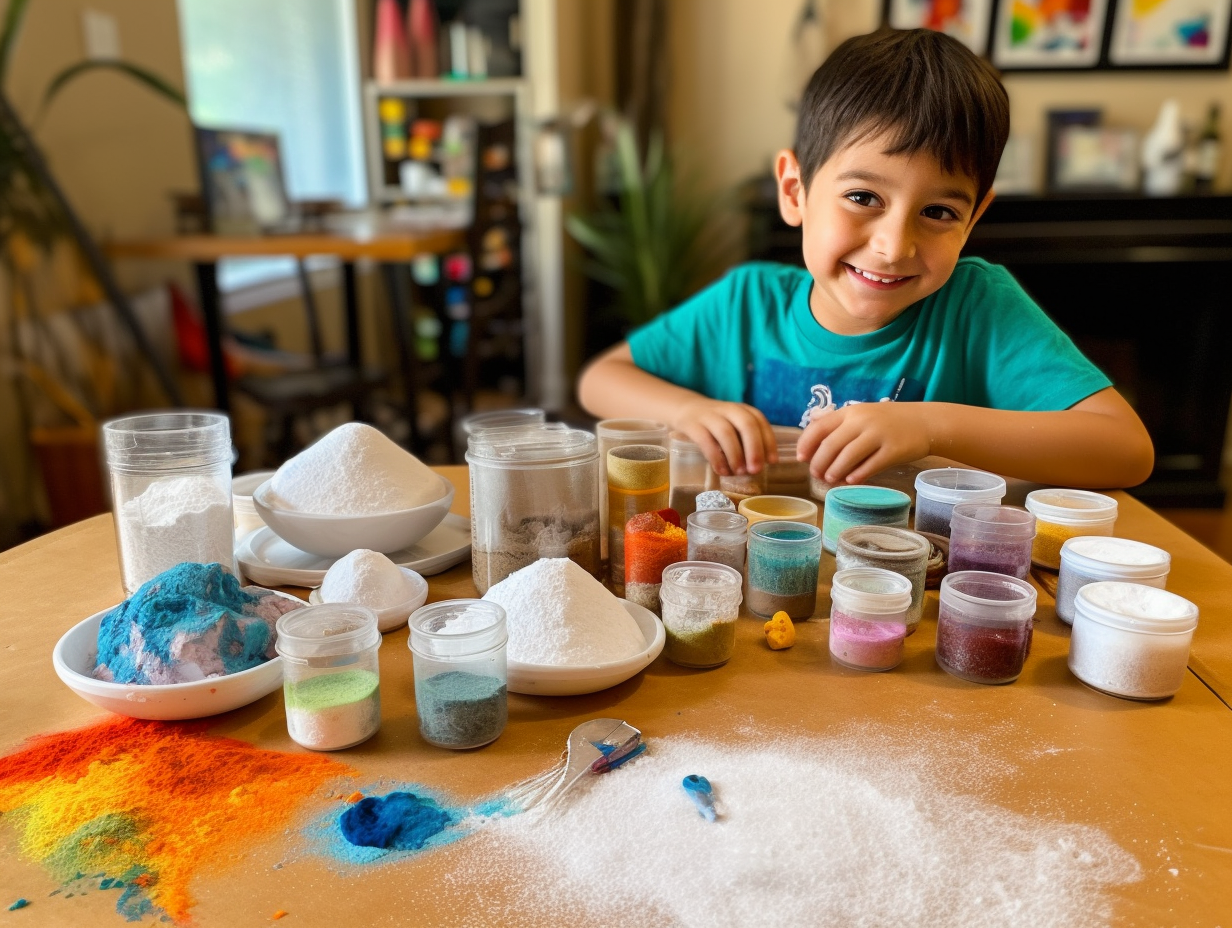 A child is conducting a home science experiment.