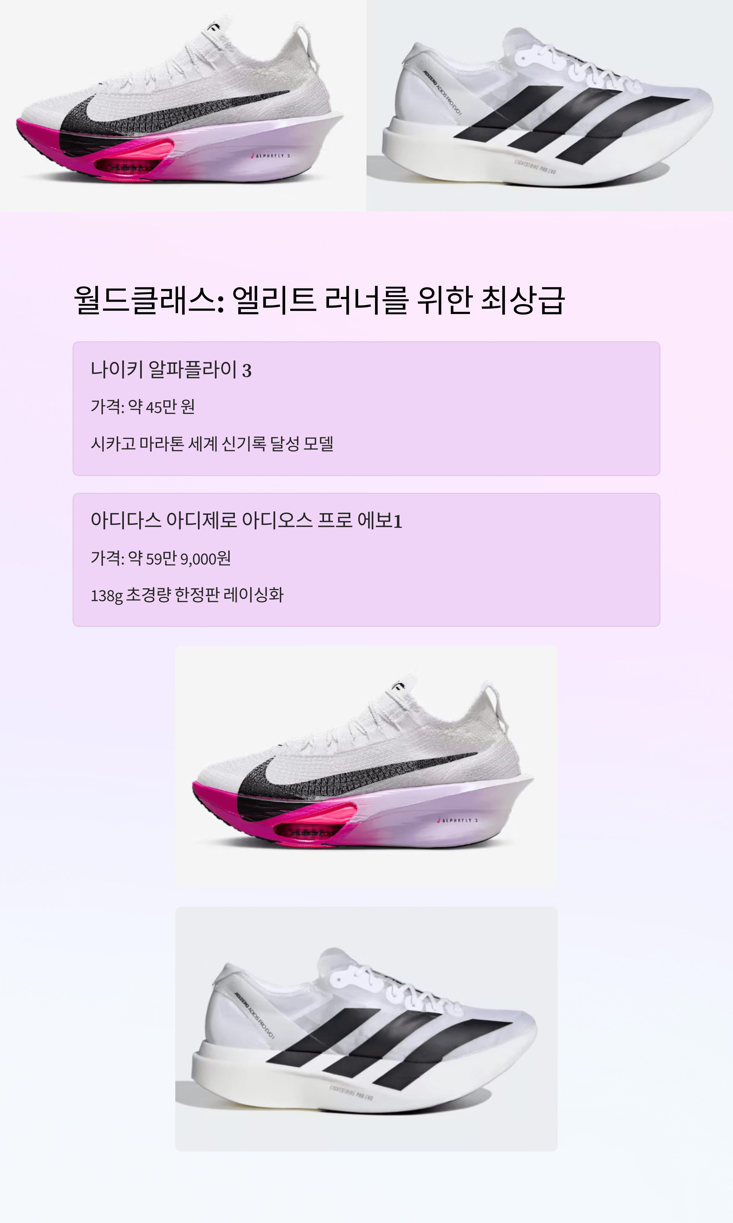 런닝화 계급도 TOP 12: 가격까지 한눈에! 입문용, 초급자, 중급자, 상급자, 월드클래스까지