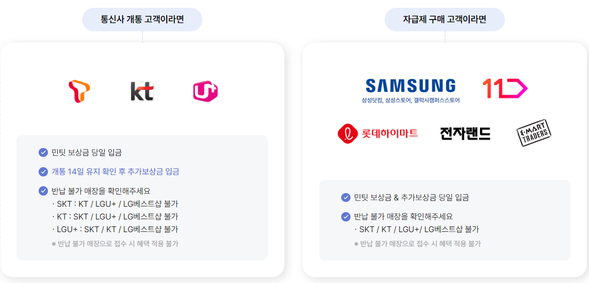 구입처별 민팃 반납 안내