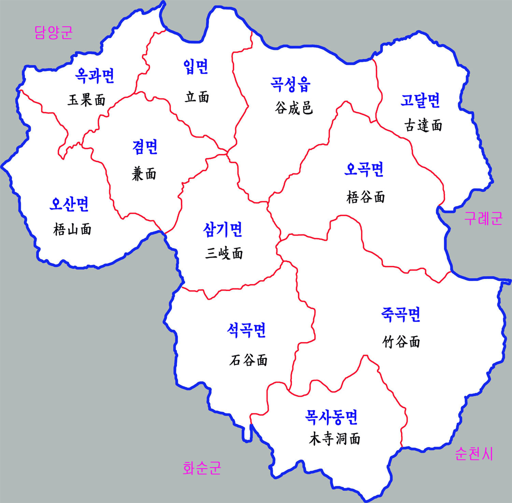 곡성군 행정구역 지도