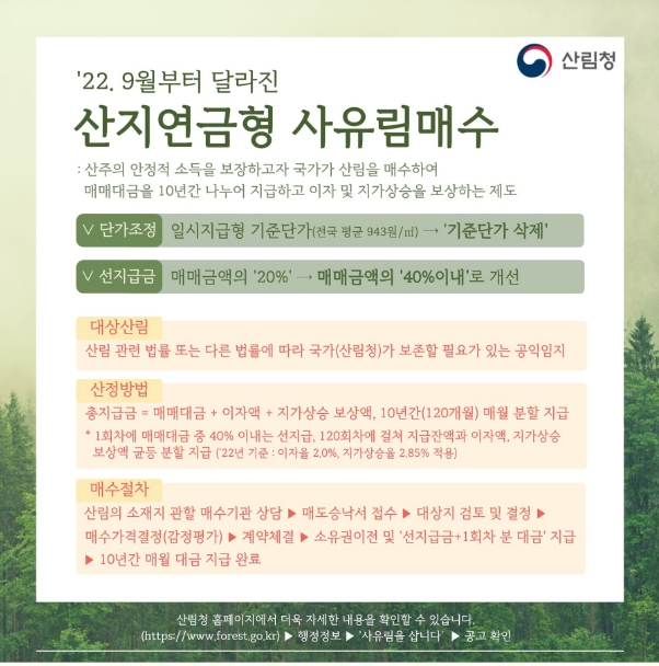 임야를 팔아 10년동안 연금받자(산지연금형 사유림 매수)