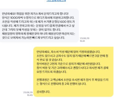  [크몽] 채용담당자 자소서 컨설팅 첨삭 후기 - 스타트업 (와디즈)