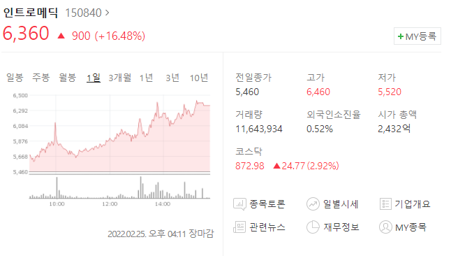  (150840)인트로메딕 주가전망 인트로메딕 상승 싸이월드 관련주 상승