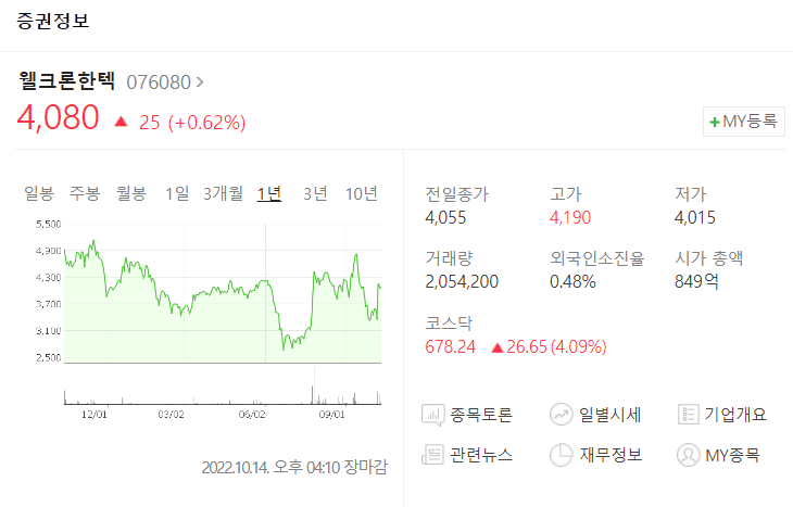 웰크론한텍 재무정보 (출처 :네이버)