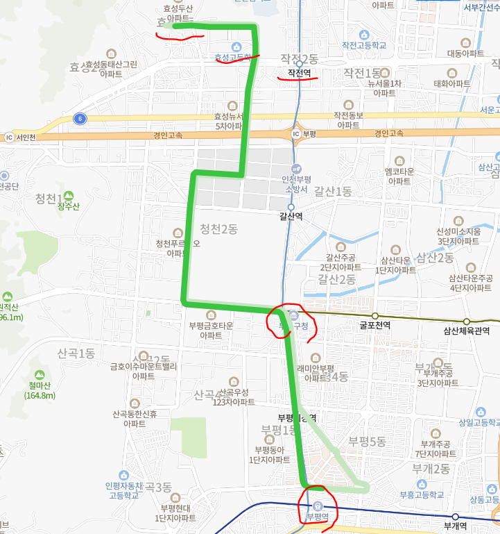  [인천] 585번버스 노선정보 : 효성동, 경인교대, 부평구청, 부평역