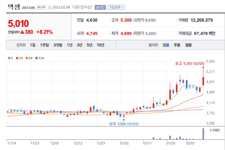 엑셈 일봉 차트