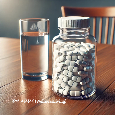 비타민 C와 컵에 든 물