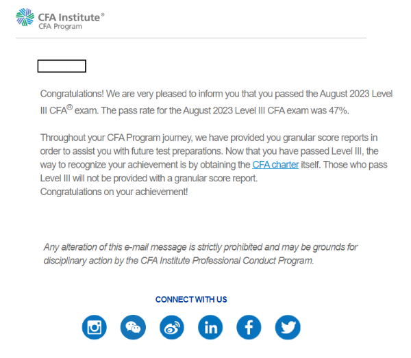 CFA 합격 메일