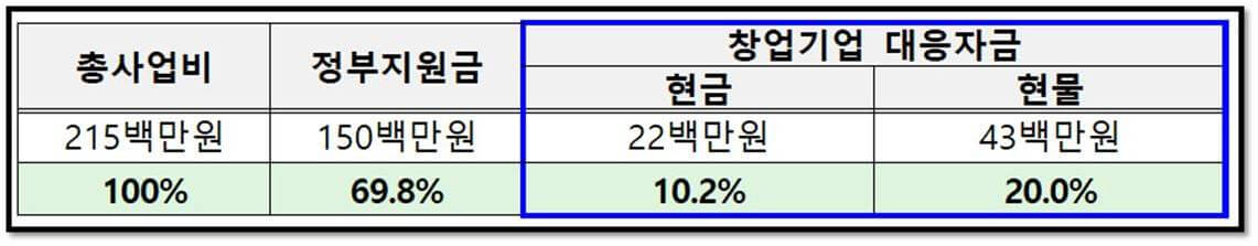 2023년 창업도약패키지 지원내용 총 사업비 구성 예시 소개