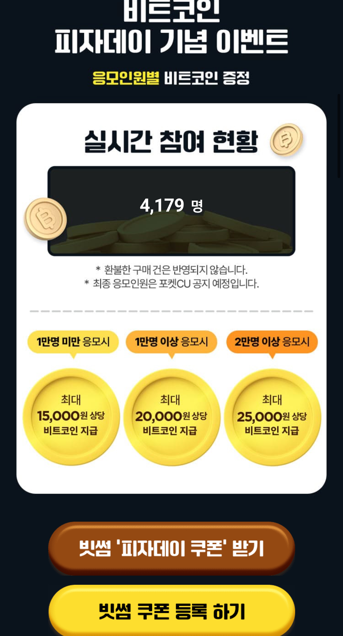 CU 비트코인 빗썸 피자데이 이벤트 비트코인 줍줍