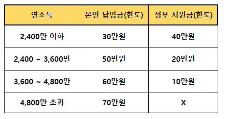 본인납임금-연소득-정부지원금-정리