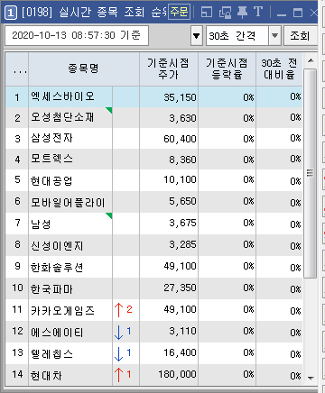  10/13  장전 실시간 종목 조회 순위